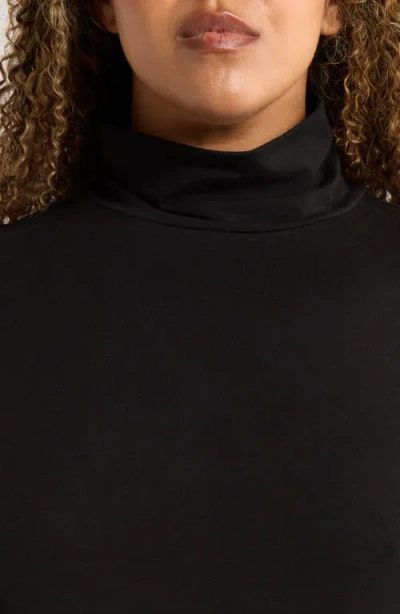 Eileen Fisher Turtleneck Stretch Jersey Midi Dress In Black