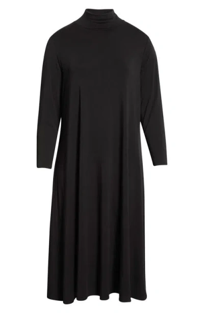 Eileen Fisher Turtleneck Stretch Jersey Midi Dress In Black