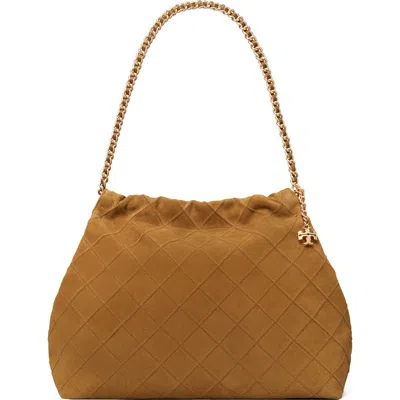 Tory Burch Fleming Soft Quilted Suede Hobo Bag In Brown