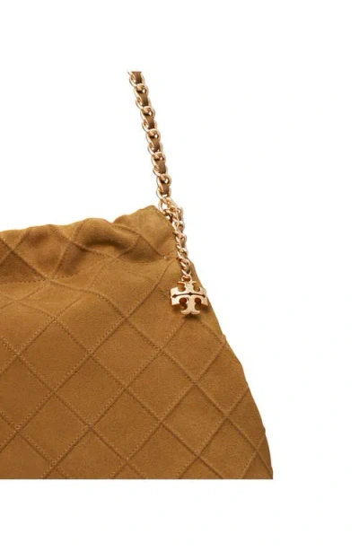 Tory Burch Fleming Soft Quilted Suede Hobo Bag In Brown
