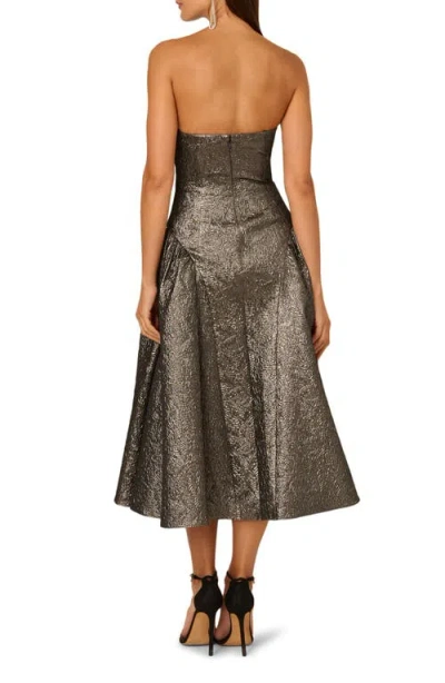 Adrianna Papell Metallic Jacquard Strapless Midi Dress In Silver
