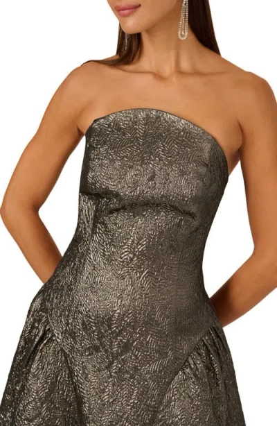 Adrianna Papell Metallic Jacquard Strapless Midi Dress In Silver
