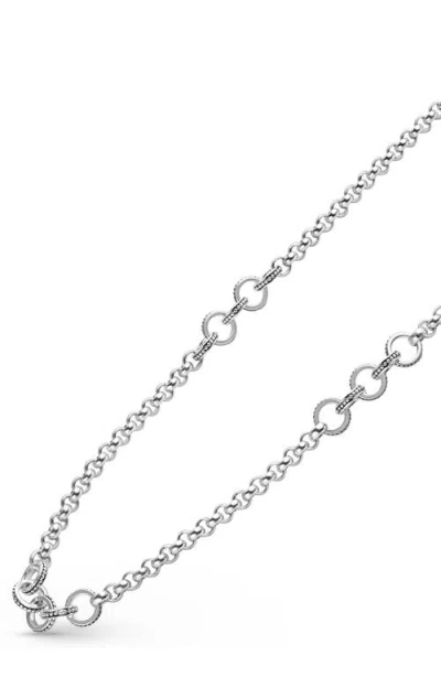 Lagos Signature Caviar 5-ring Station Chain Necklace In Silver