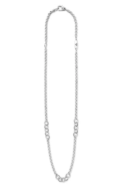 Lagos Signature Caviar 5-ring Station Chain Necklace In Silver