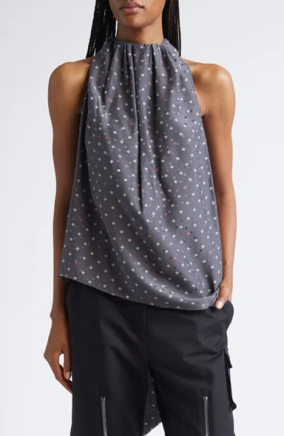 Acne Studios Scarf-detailed Printed Silk-jacquard Blouse In Gray