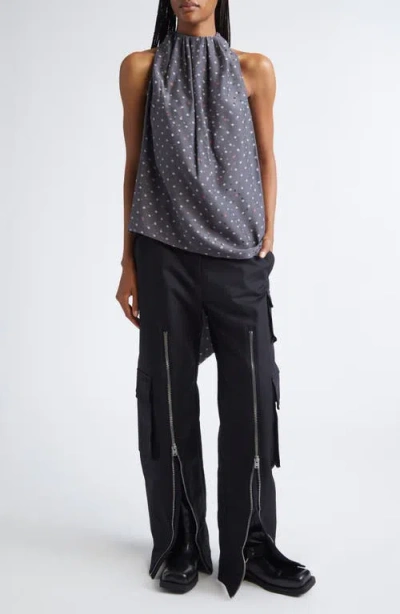 Acne Studios Scarf-detailed Printed Silk-jacquard Blouse In Gray