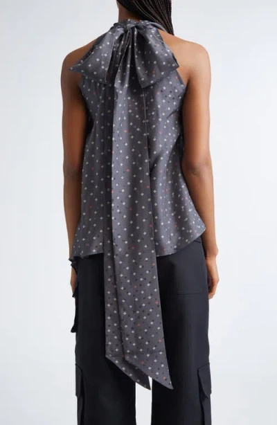 Acne Studios Scarf-detailed Printed Silk-jacquard Blouse In Gray