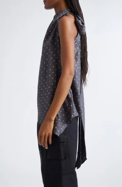 Acne Studios Scarf-detailed Printed Silk-jacquard Blouse In Gray