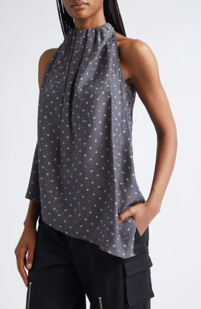 Acne Studios Scarf-detailed Printed Silk-jacquard Blouse In Gray