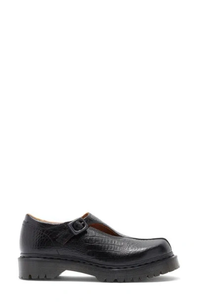 Dr. Martens Rejena Mj Analine Croc Emboss Woman Loafers Black Size 7 Leather