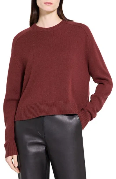 Theory Cashmere Cropped Crewneck Sweater In Burgundy
