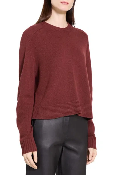 Theory Cashmere Cropped Crewneck Sweater In Burgundy
