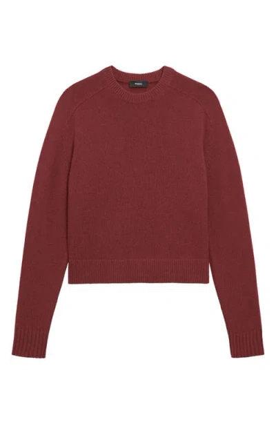 Theory Cashmere Cropped Crewneck Sweater In Burgundy