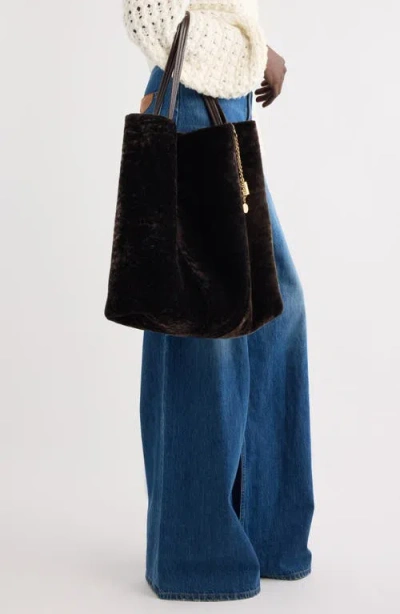 Chloé Chloe Women Dark Brown Shearling Large Chloã¨ Spin Shopping Bag In Brown