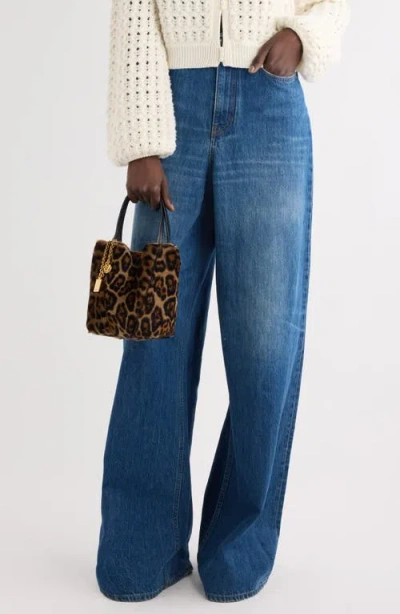 Chloé Small Chloe Spin Tote Bag In Leopard-print Shearling