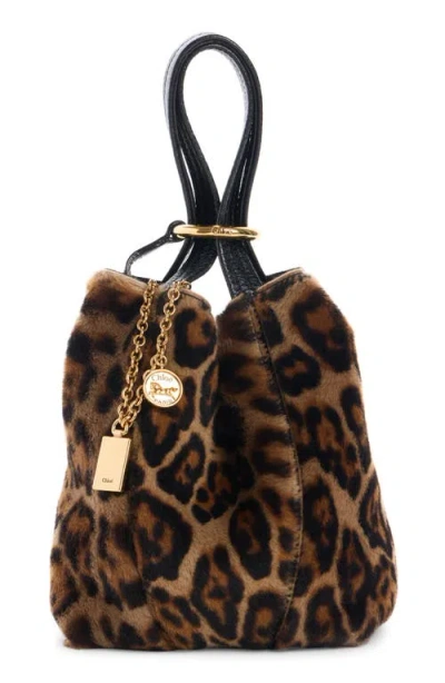 Chloé Small Chloe Spin Tote Bag In Leopard-print Shearling