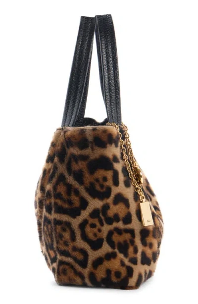 Chloé Small Chloe Spin Tote Bag In Leopard-print Shearling