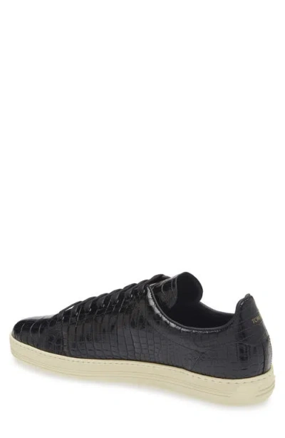 Tom Ford Textured Crocodile Pattern Sneakers With Rubber Sole In Black