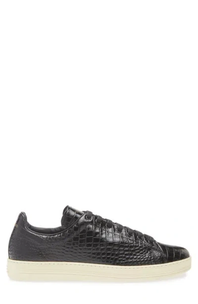 Tom Ford Textured Crocodile Pattern Sneakers With Rubber Sole In Black