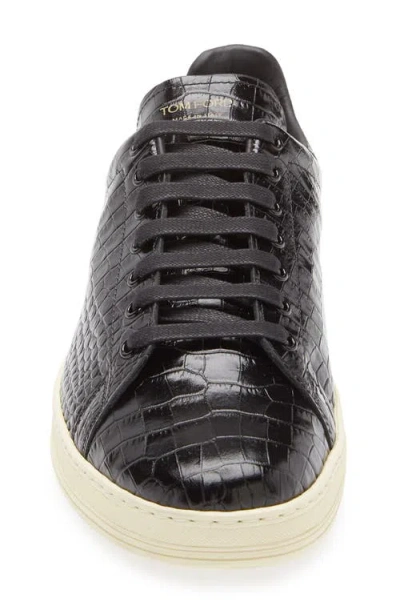 Tom Ford Textured Crocodile Pattern Sneakers With Rubber Sole In Black