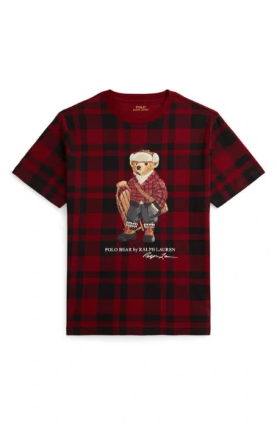 Polo Ralph Lauren Polo Bear Checked Cotton Jersey T-shirt In Brown