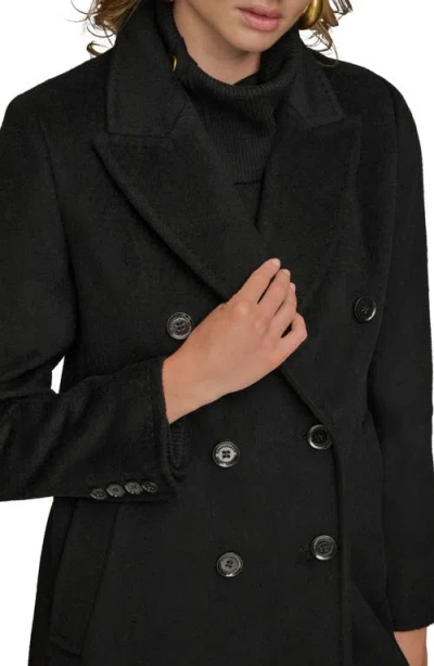 Donna Karan New York Tailored Double Breasted Wool Blend Coat In Black