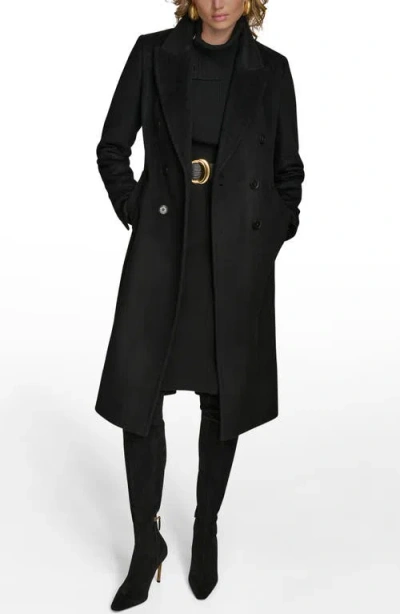 Donna Karan New York Tailored Double Breasted Wool Blend Coat In Black
