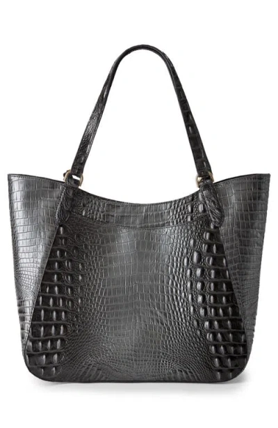 Brahmin Aliza Croc Embossed Leather Tote In Black