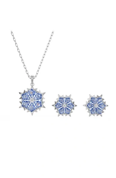 Swarovski Magic Snowflake Rhodium Plated Earrings And Necklace Set In Multi
