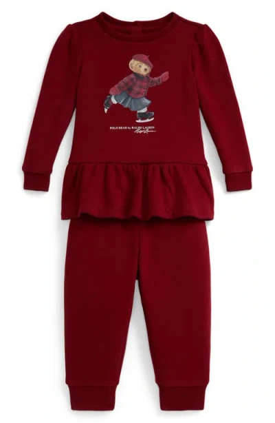 Ralph Lauren Skater Peplum Graphic Sweatshirt & Joggers Set In Multi