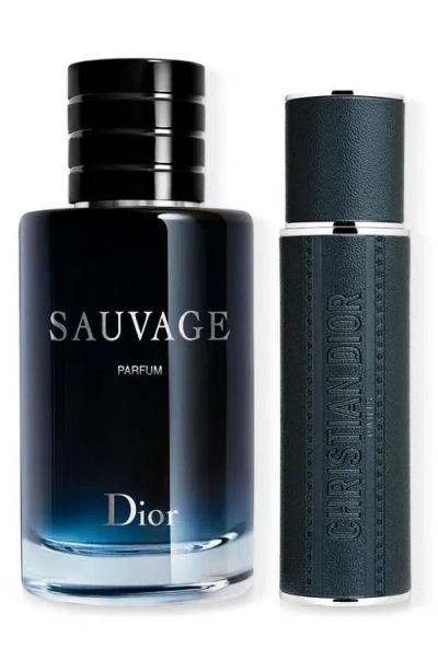 Dior Limited Edition Sauvage Parfum And Travel Spray Gift Set In Transparent