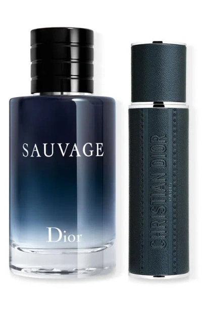 Dior Limited Edition Sauvage Parfum And Travel Spray Gift Set In Transparent