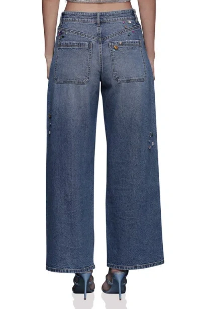 Avec Les Filles Bejweled High Waist Wide Leg Jeans In Blue