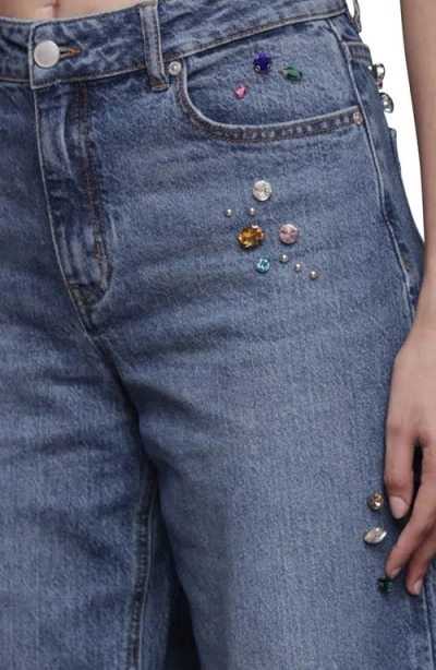 Avec Les Filles Bejweled High Waist Wide Leg Jeans In Blue