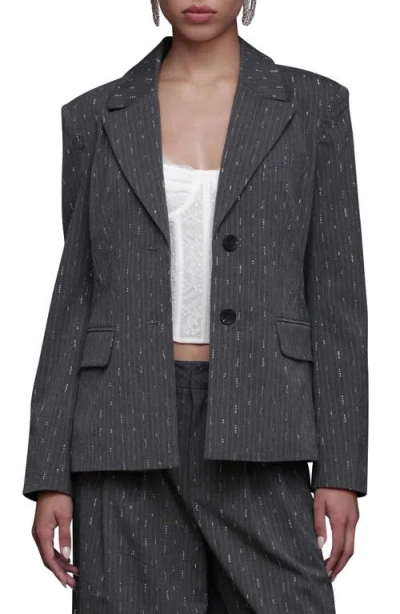 Avec Les Filles Rhinestone Detail Pinstripe Blazer In Gray