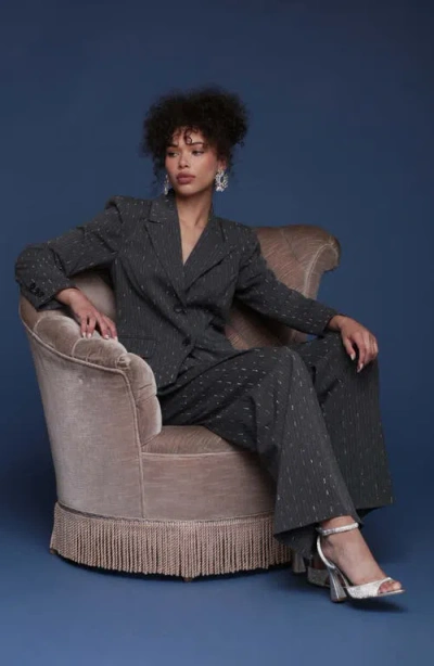 Avec Les Filles Rhinestone Detail Pinstripe Blazer In Gray