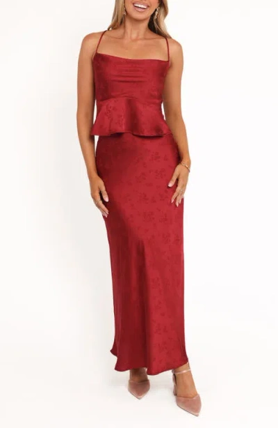 Petal And Pup Petal & Pup Belle Floral Satin Camisole & Maxi Skirt Set In Burgundy