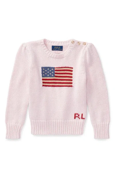 Polo Ralph Lauren Flag Cotton Crewneck Sweater In Pink