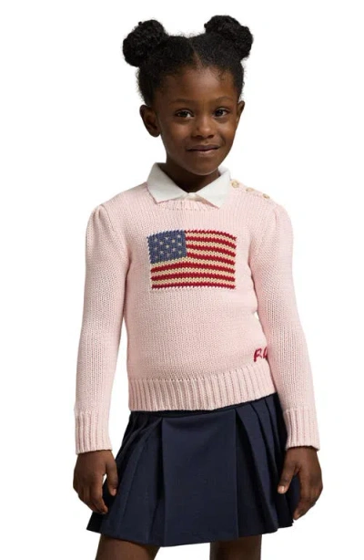Polo Ralph Lauren Flag Cotton Crewneck Sweater In Pink