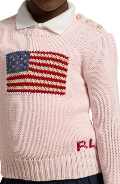 Polo Ralph Lauren Flag Cotton Crewneck Sweater In Pink
