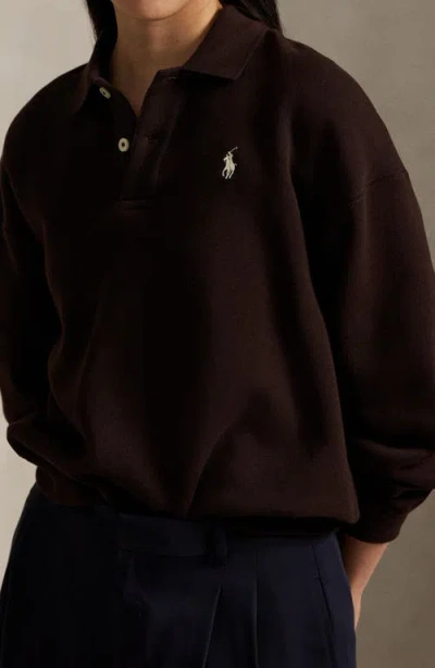 Polo Ralph Lauren Arctic Fleece Polo Long Sleeve Pullover Circuit Brown In Brown