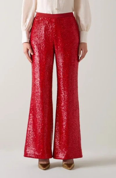 Lk Bennett Shimmer Sequin Wide Leg Pants In Red