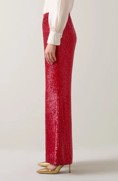 Lk Bennett Shimmer Sequin Wide Leg Pants In Red