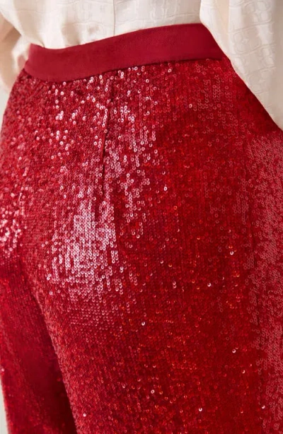 Lk Bennett Shimmer Sequin Wide Leg Pants In Red