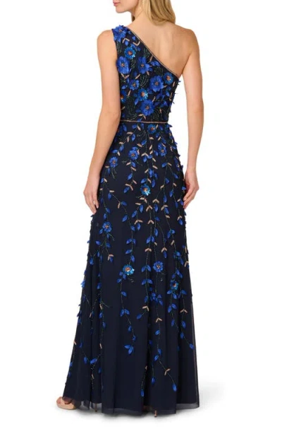 Adrianna Papell Women's Beaded One-shoulder Long Dress In Blue