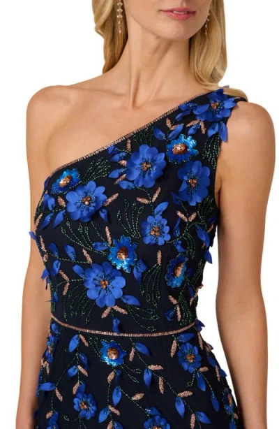 Adrianna Papell Women's Beaded One-shoulder Long Dress In Blue