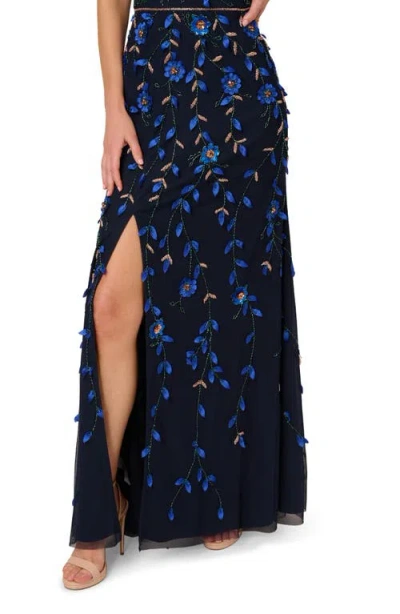 Adrianna Papell Women's Beaded One-shoulder Long Dress In Blue