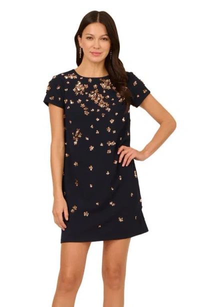 Adrianna Papell Beaded Crepe Dress In Black