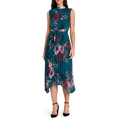Tahari Asl Floral Pleated Midi Dress In Multi