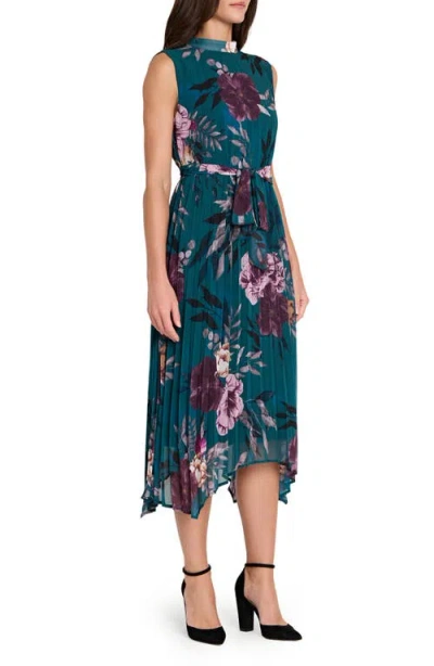 Tahari Asl Floral Pleated Midi Dress In Multi